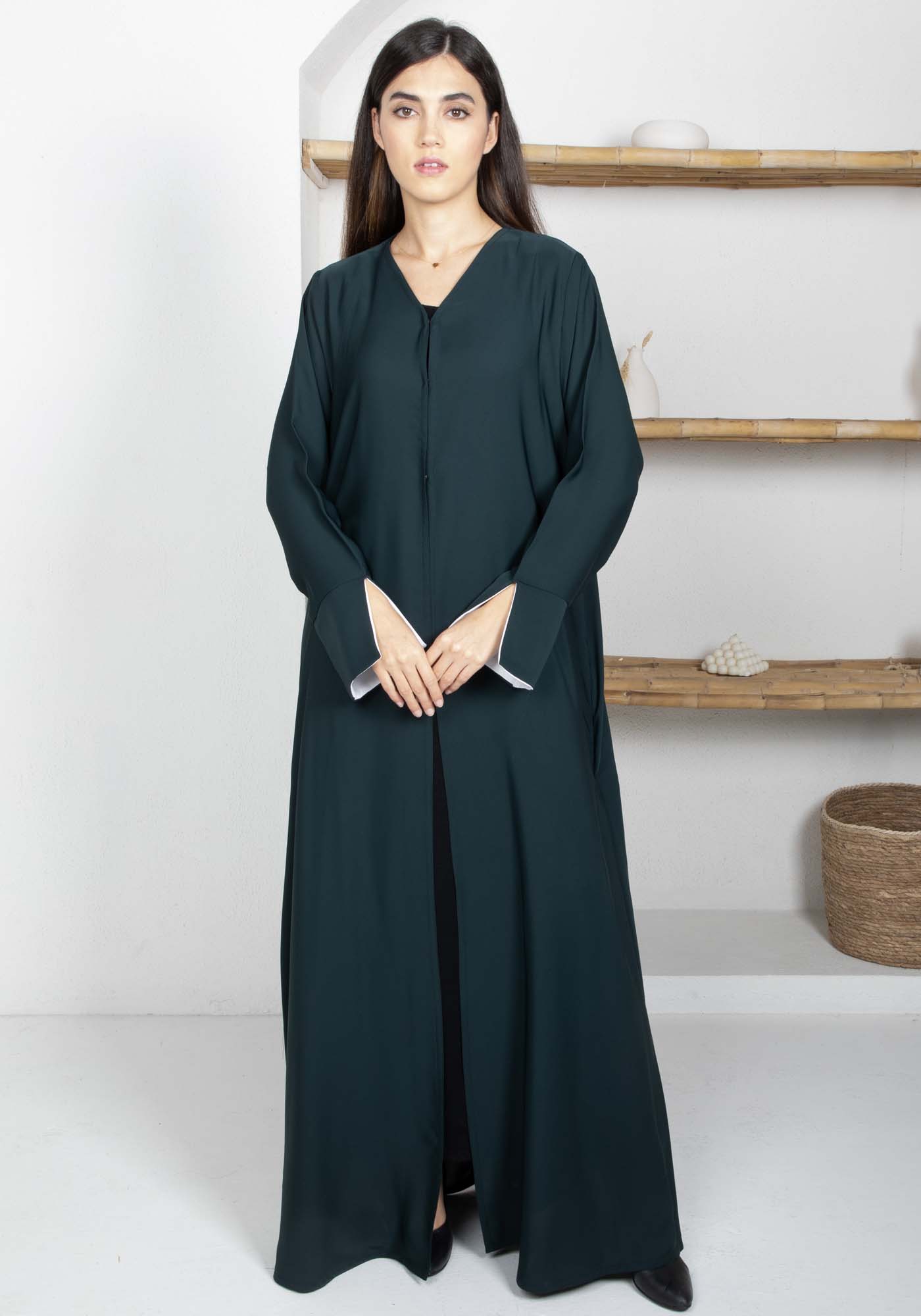 Nida Fabric Color Block Abaya with Stylish Side Frills