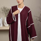 Elegant Front Open Maroon Nida Abaya with White Contrast Piping