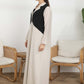 Beige and Black Color Block Lapel Abaya in Mélange Fabric