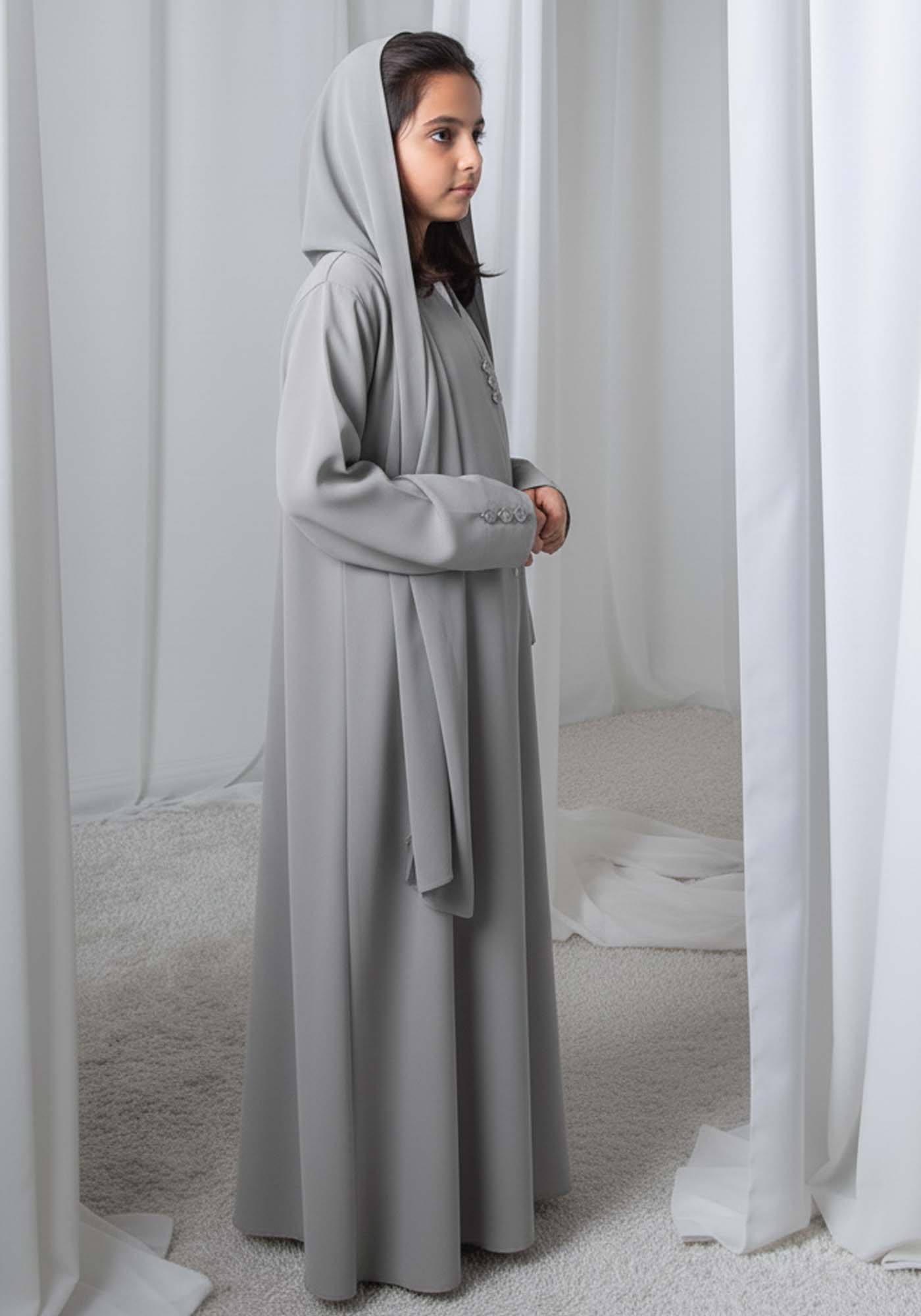 Kids Abaya With Sheila I Elegant Navy Blue Barbie Crepe Modest Wear for Girls