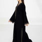 Black Nida Abaya with Contrast Threadwork & Plan Black Headscarf