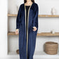 Navy Velvet Abaya with Golden Lace Borders & Matching Headscarf – Perfect for Winter