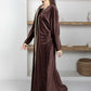 Brown Velvet Abaya with Golden Lace Borders & Matching Headscarf – Perfect for Winter