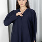 Navy Barbie Crepe Abaya with Open Cuffs and Matching Fabric Buttons