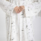 Minimalist Printed Chiffon White Abaya with Matching Headscarf