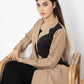 Brown and Black Color Block Lapel Abaya in Mélange Fabric