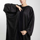 Front Open Black Fukhroo Self Design Abaya