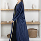 Navy Velvet Abaya with Golden Lace Borders & Matching Headscarf – Perfect for Winter