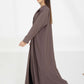 Brown Barbie Crepe Abaya with Lapel Collar and Button Detailing