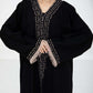 Black Nida Abaya with Contrast Threadwork & Plan Black Headscarf