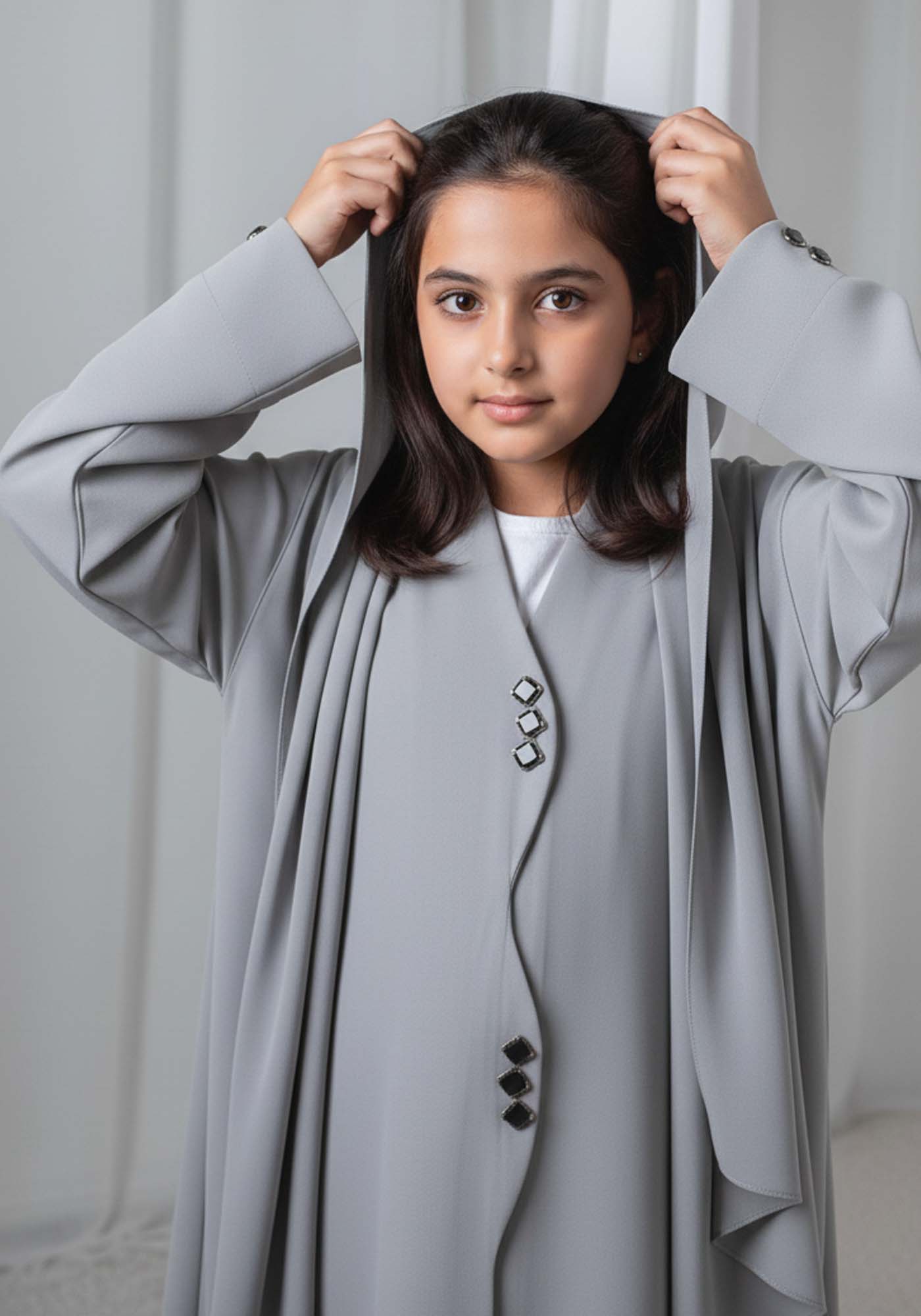 Kids Abaya With Sheila I Elegant Navy Blue Barbie Crepe Modest Wear for Girls