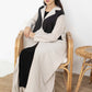 Beige and Black Color Block Lapel Abaya in Mélange Fabric