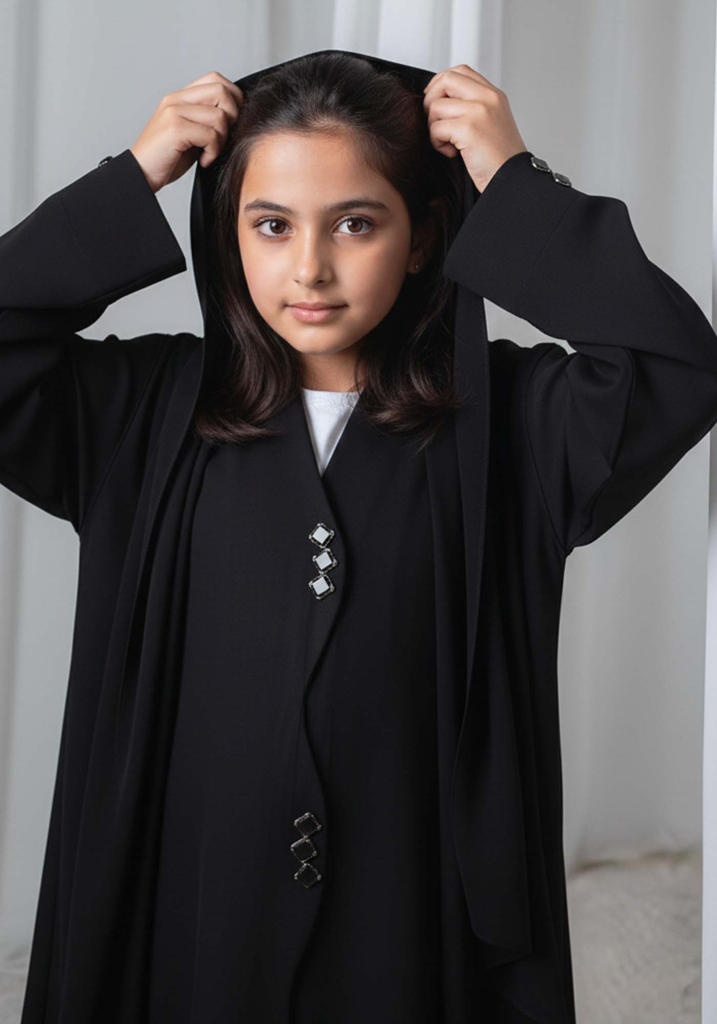 Kids Abaya With Sheila I Elegant Black Barbie Crepe Modest Wear for Girls
