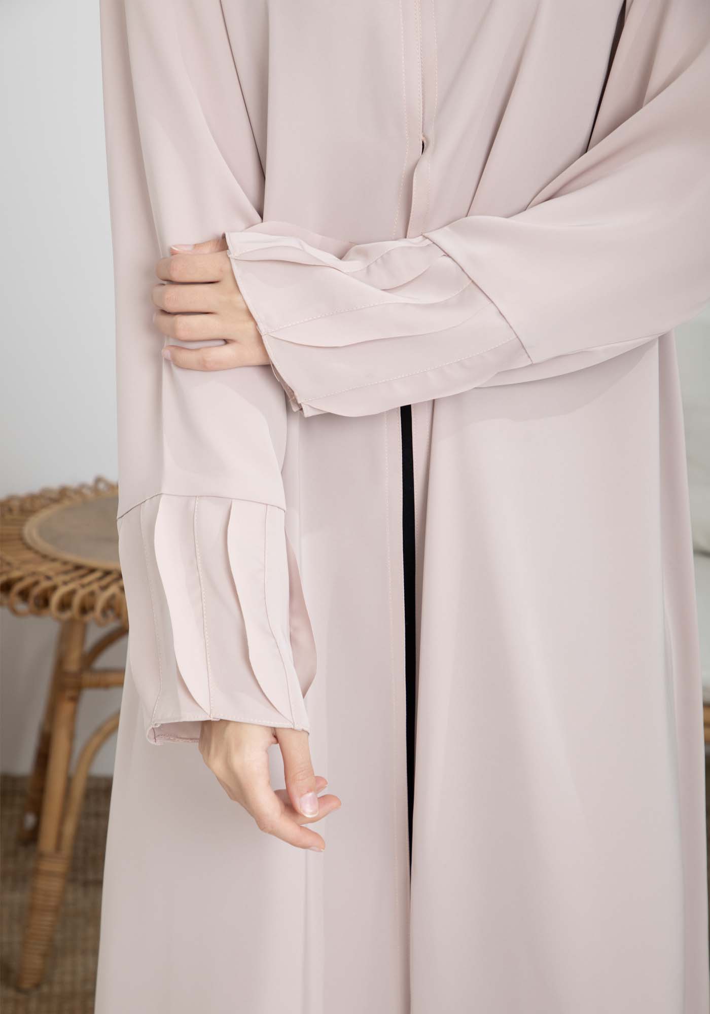 Pink Korean Nida Abaya with Frilled Cuffs