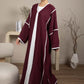 Elegant Front Open Maroon Nida Abaya with White Contrast Piping