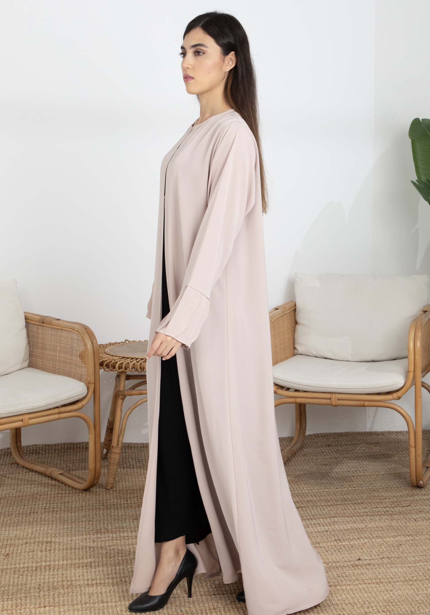 Pink Korean Nida Abaya with Frilled Cuffs