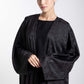 Front Open Black Fukhroo Self Design Abaya