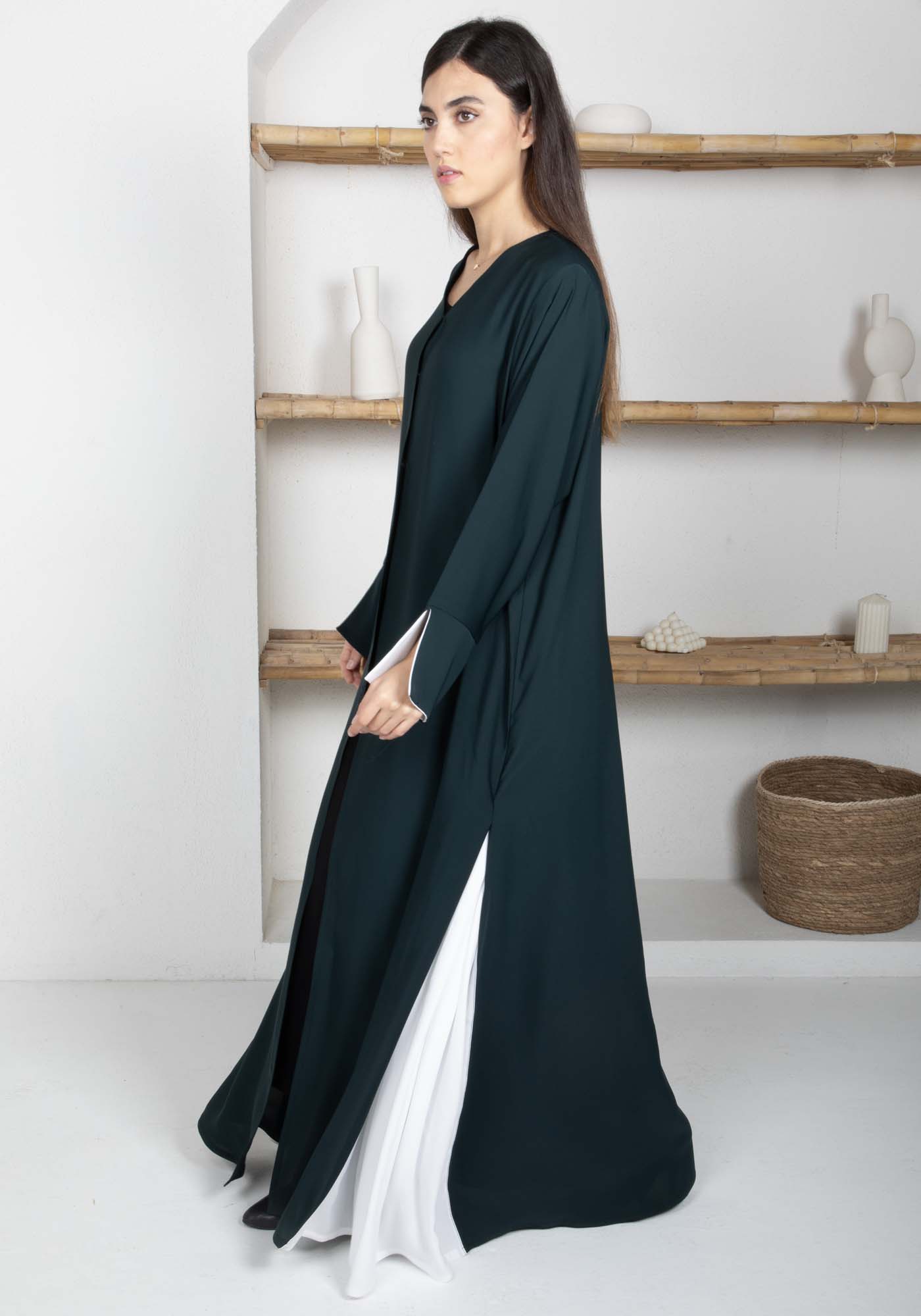 Nida Fabric Color Block Abaya with Stylish Side Frills