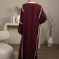 Elegant Front Open Maroon Nida Abaya with White Contrast Piping