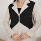 Beige and Black Color Block Lapel Abaya in Mélange Fabric