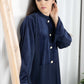 Navy Round Neck Nida and Velvet Abaya with Front Button Detailing