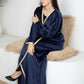 Navy Velvet Abaya with Golden Lace Borders & Matching Headscarf – Perfect for Winter