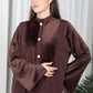 Brown Round Neck Nida and Velvet Abaya with Front Button Detailing