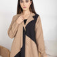 Brown and Black Color Block Lapel Abaya in Mélange Fabric