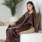 Brown Velvet Abaya with Golden Lace Borders & Matching Headscarf – Perfect for Winter