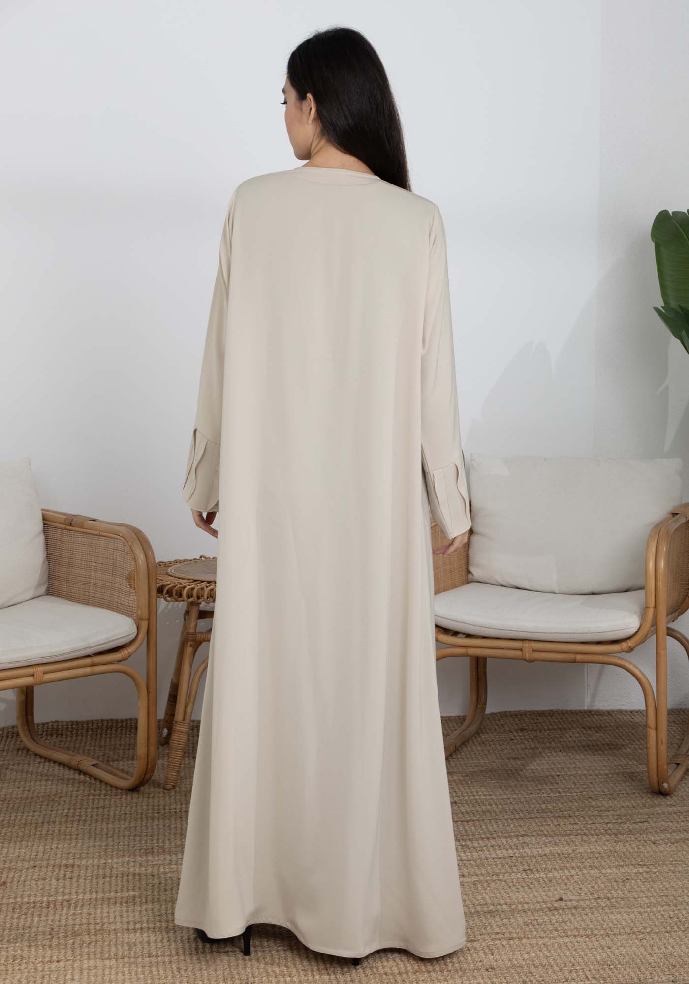 Beige Korean Nida Abaya with Frilled Cuffs