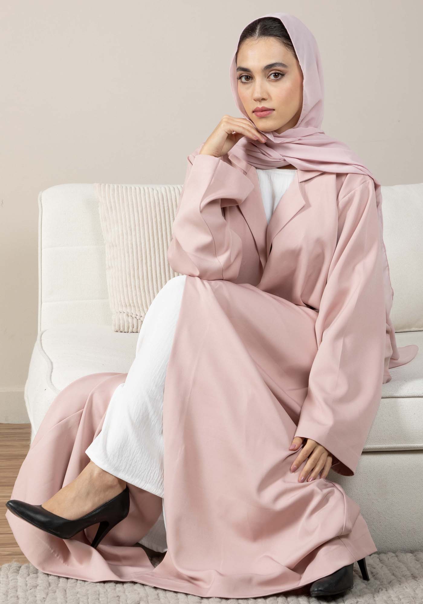 Pink Barbie Crepe Abaya with Matching Sheila for Office and Meetings