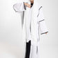 Elegant Front Open White Nida Abaya with Black Contrast Piping