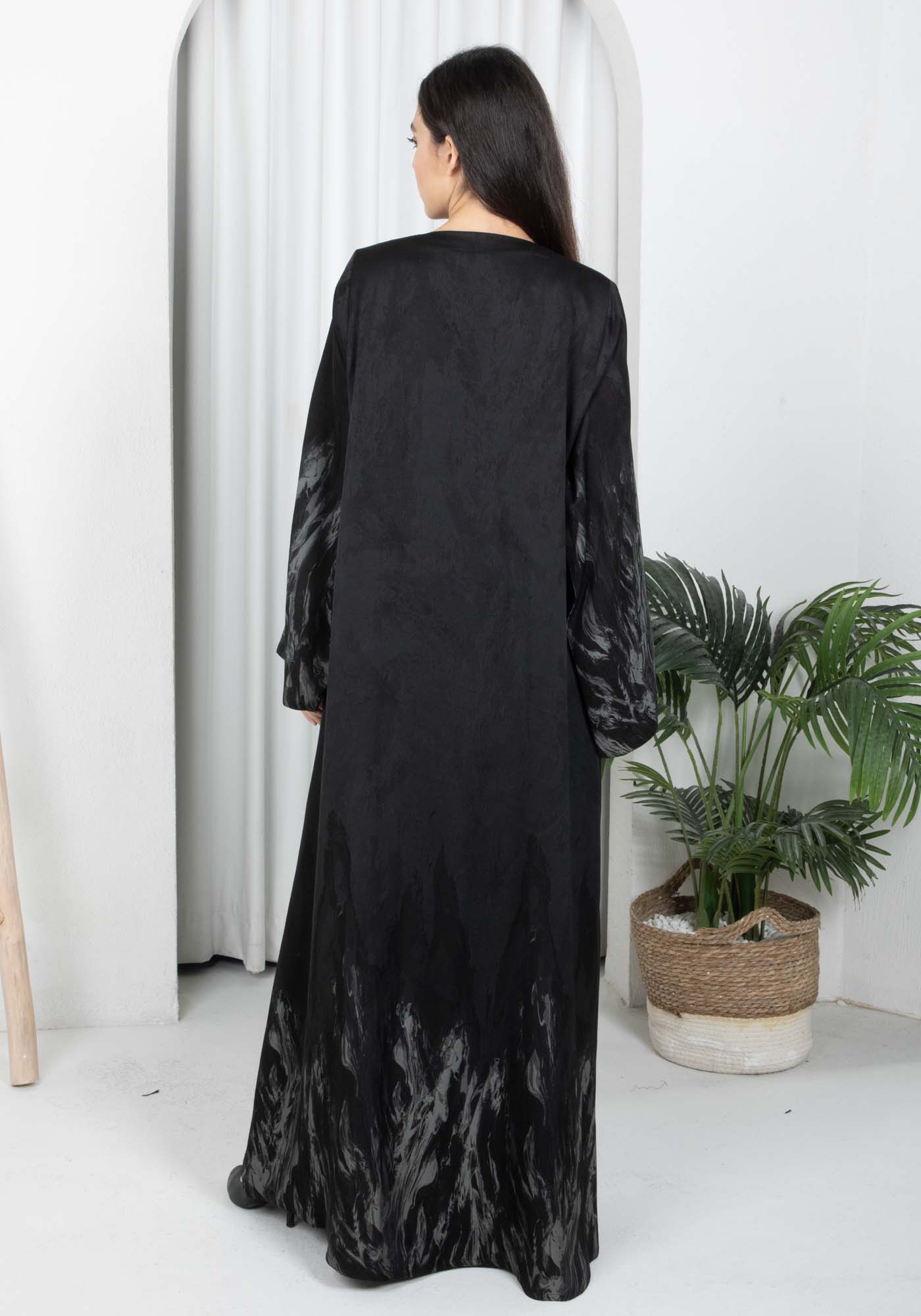 Black Self-Print Abaya with Sheila