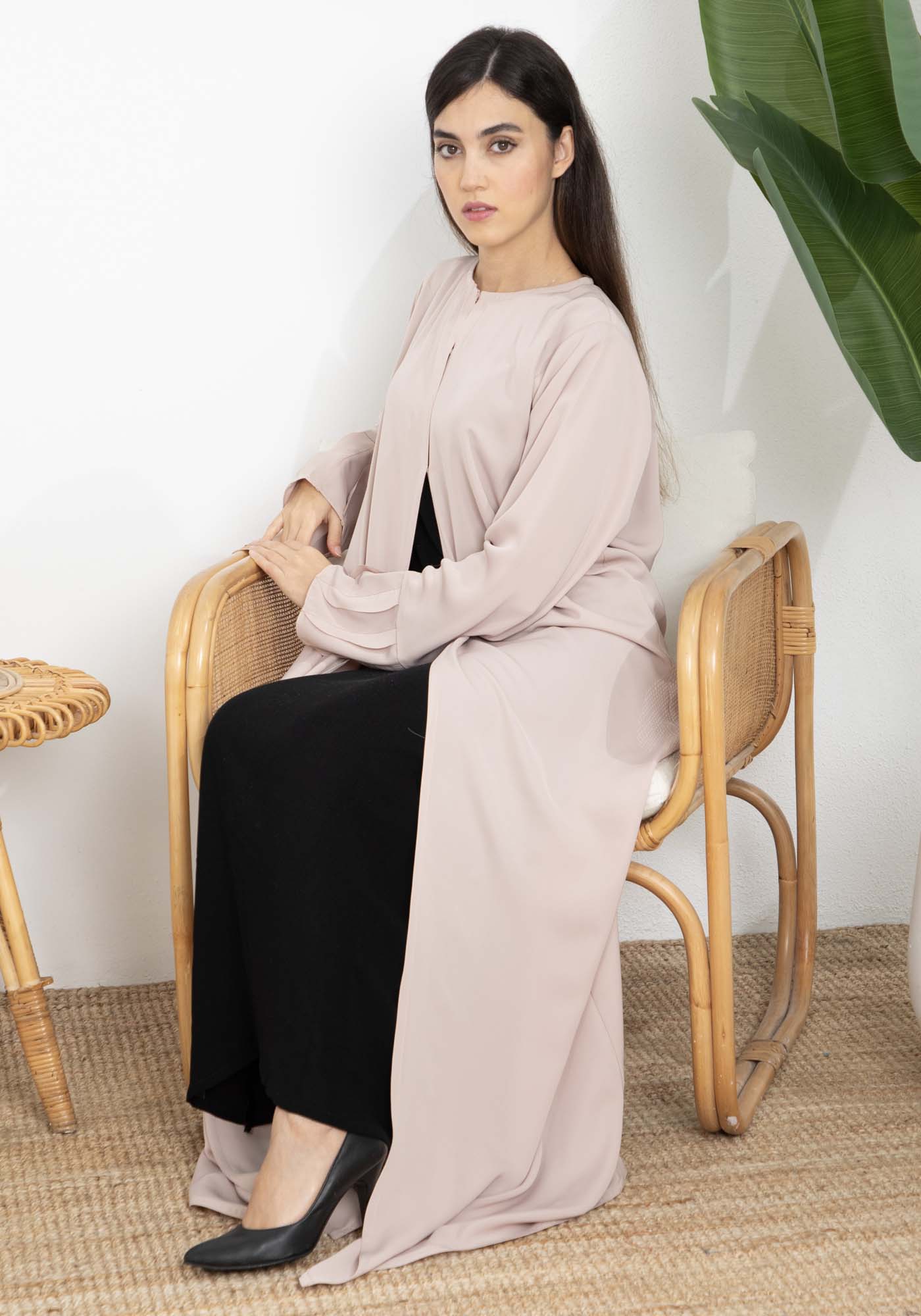 Pink Korean Nida Abaya with Frilled Cuffs