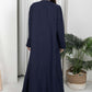 Navy Barbie Crepe Abaya with Open Cuffs and Matching Fabric Buttons