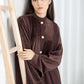 Brown Round Neck Nida and Velvet Abaya with Front Button Detailing