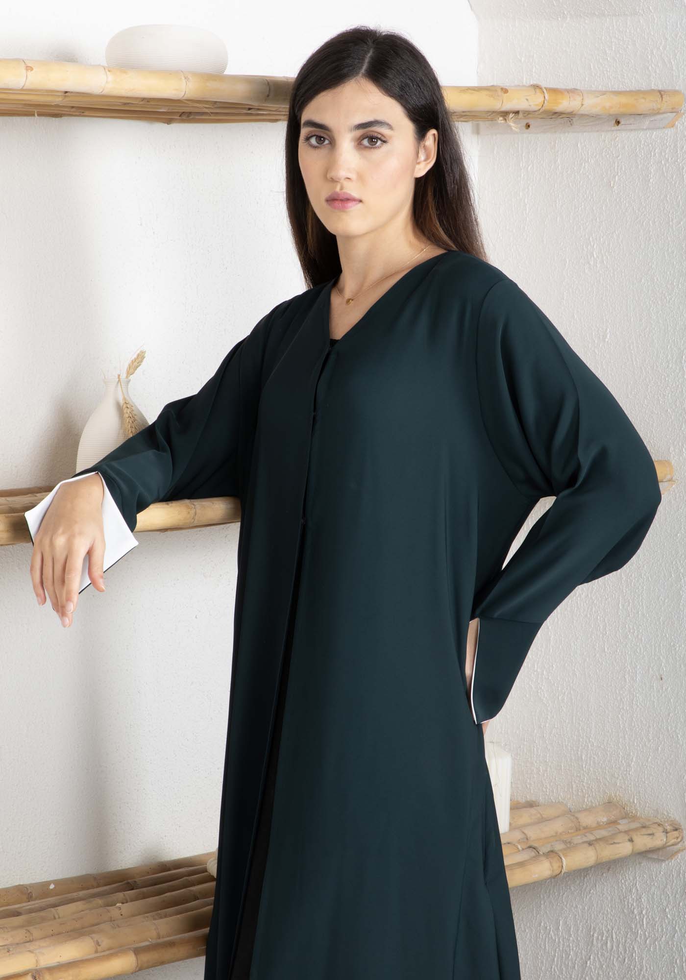 Nida Fabric Color Block Abaya with Stylish Side Frills