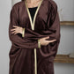 Brown Velvet Abaya with Golden Lace Borders & Matching Headscarf – Perfect for Winter