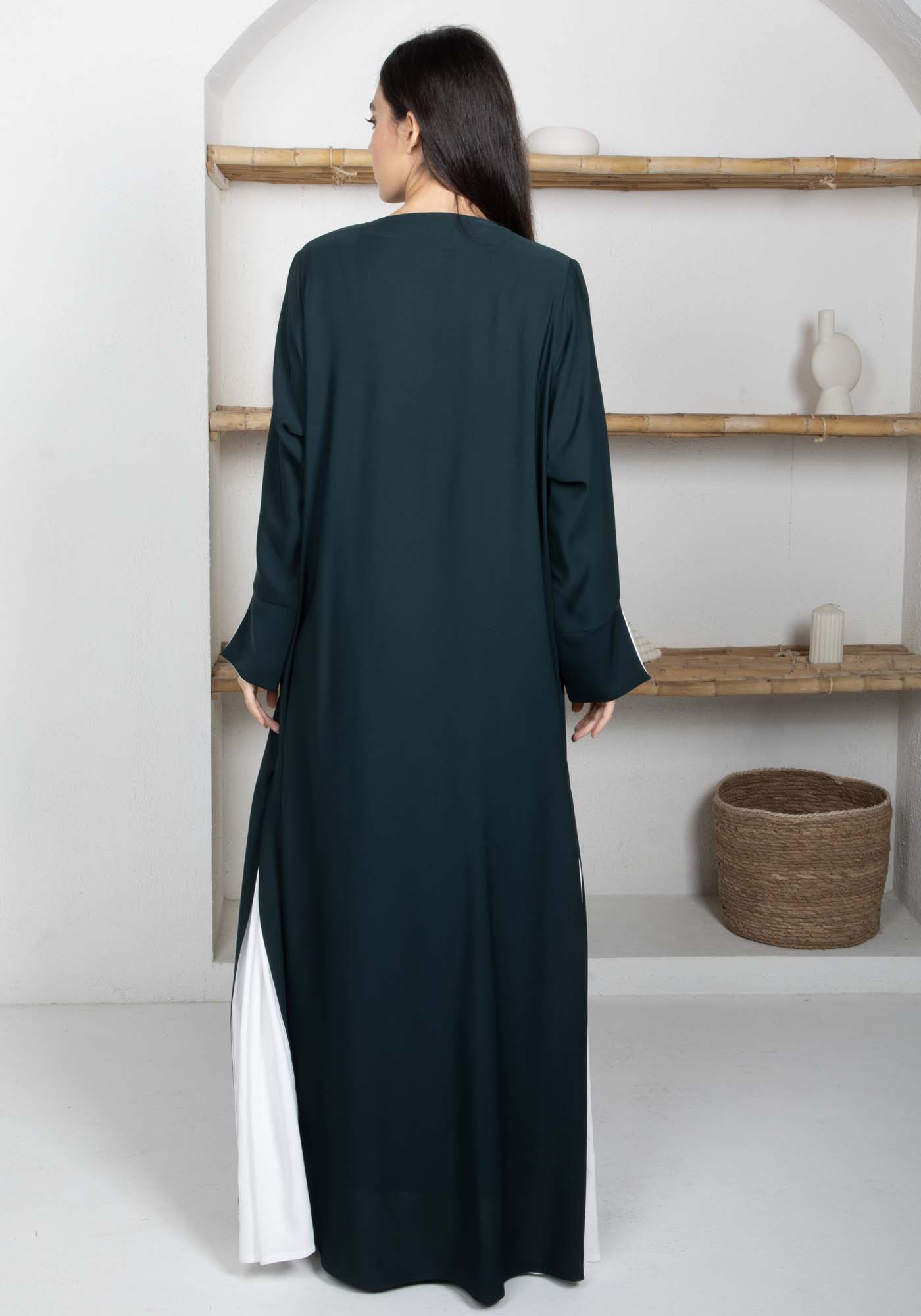 Nida Fabric Color Block Abaya with Stylish Side Frills