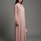 Pink Designer Star Lace with Matching Headscarf Front Open Abaya