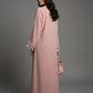 Pink Designer Star Lace with Matching Headscarf Front Open Abaya