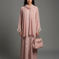 Pink Designer Star Lace with Matching Headscarf Front Open Abaya