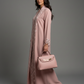 Pink Designer Star Lace with Matching Headscarf Front Open Abaya