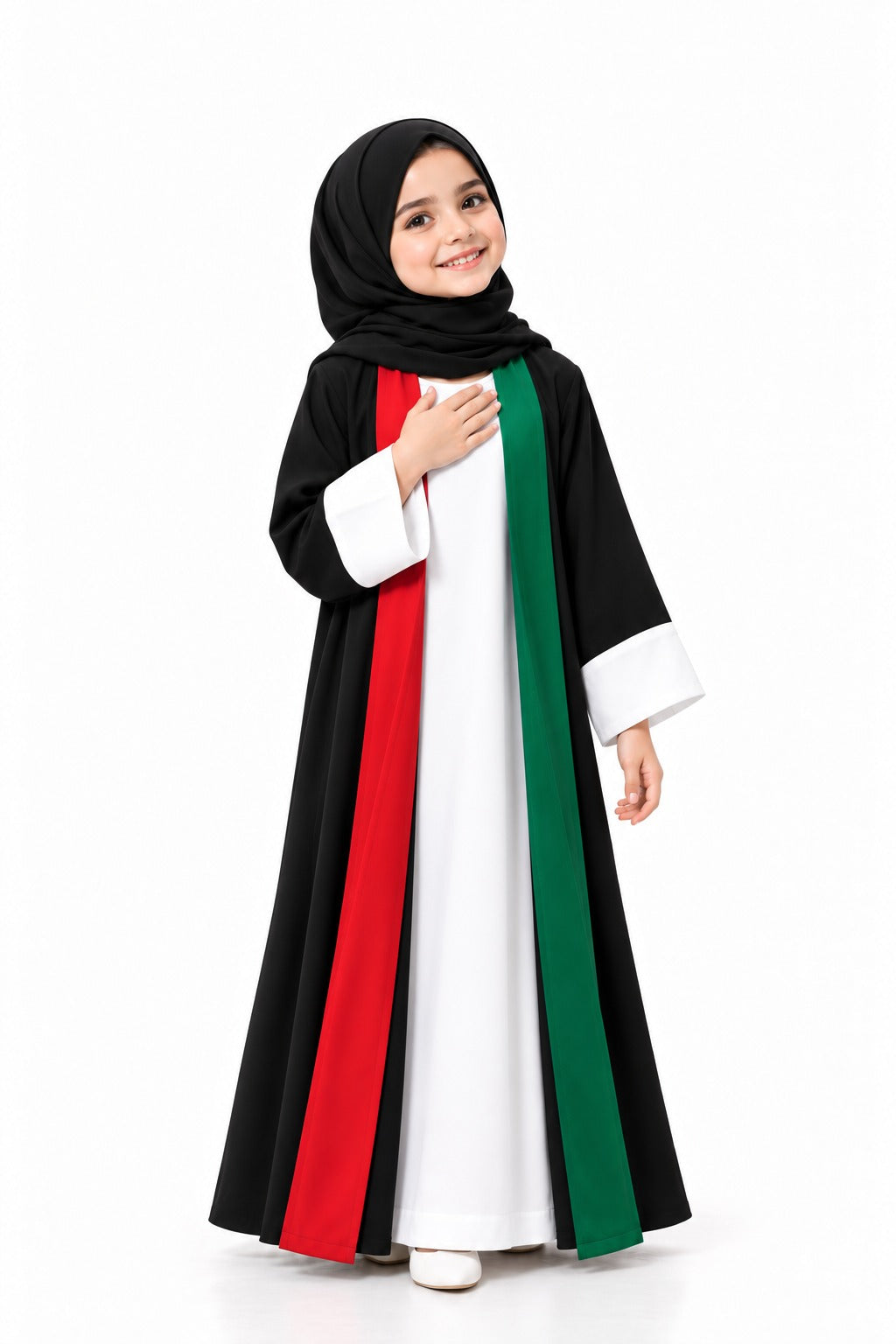 Girls' National Day abaya in the Mommy and Me set, front view