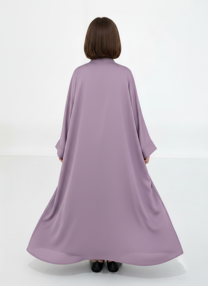 Purple Premium 3-Piece Kids Abaya Set – Lightweight Harir Maqsood Modest Wear for Girls