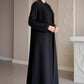 Sunburst black pleated abaya in Barbie Cobra with matching sheila, second view