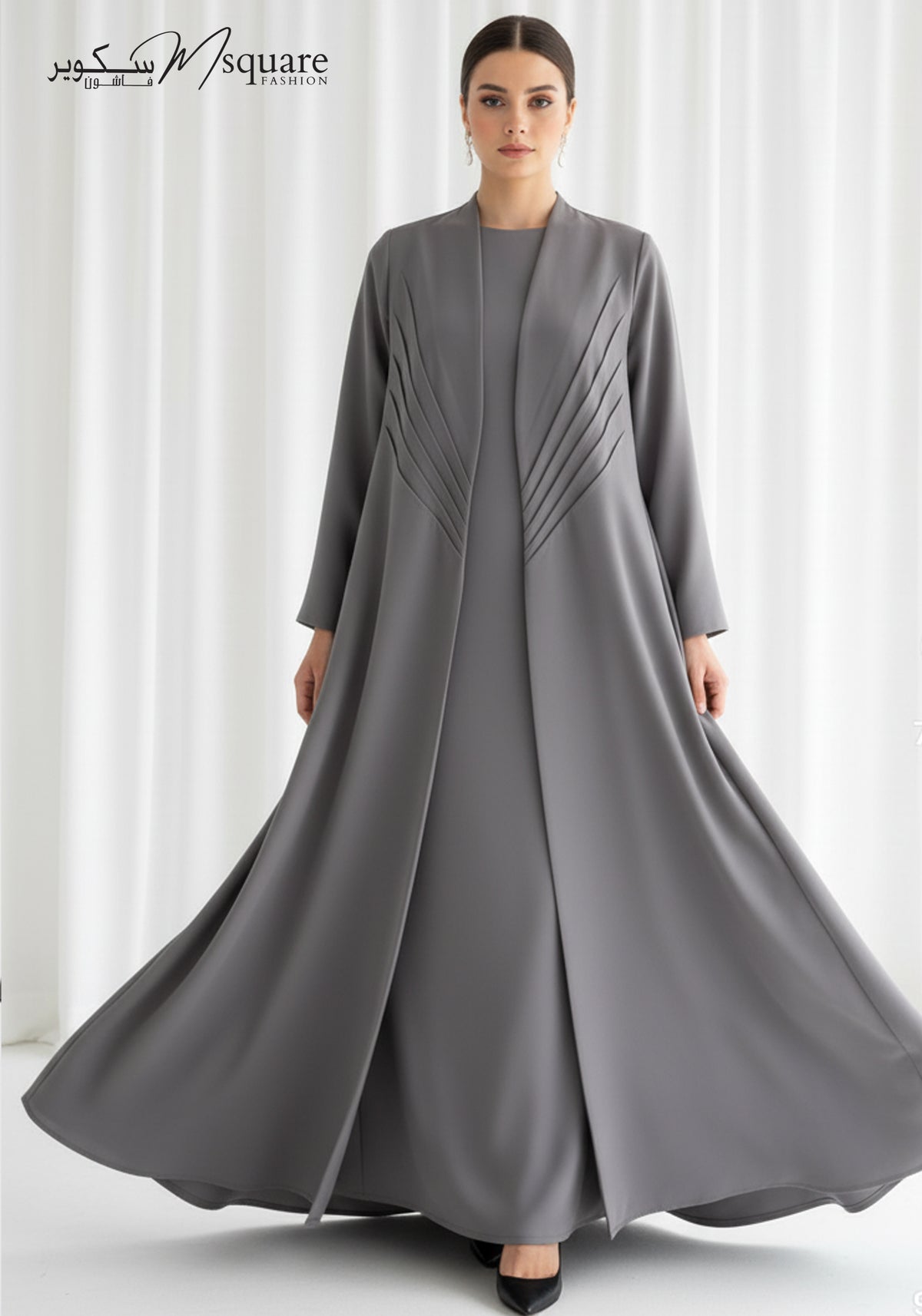 Sunburst grey pleated abaya in Barbie Cobra, photo 4