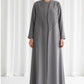 The Sunburst grey pleated abaya with matching sheila, made in the UAE