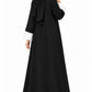 Back view of the black Nida National Day abaya with plain back and white cuffs