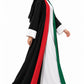 Side view of the UAE National Day abaya showing the A-line drape, red front band and white cuff